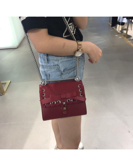 Fendi Red Kan I Bowknot Calfskin Shoulder Bag