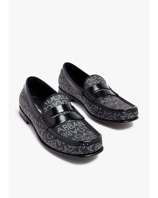 Dolce & Gabbana Black Logo Printed Loafers for men