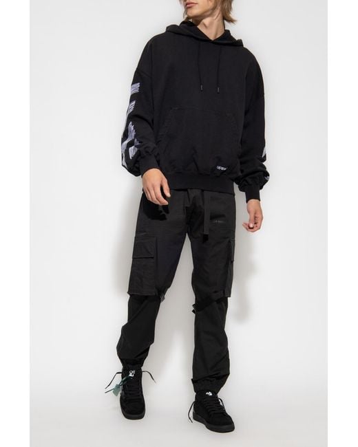 Off-White c/o Virgil Abloh Blue Logo Detailed Drawstring Hoodie for men