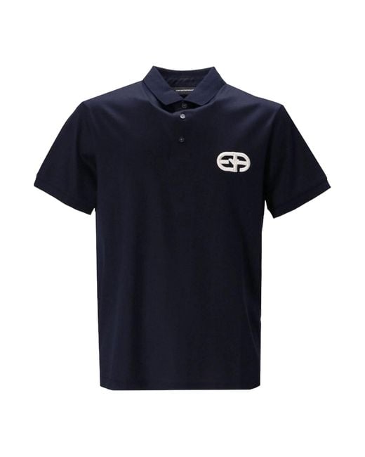 Emporio Armani Blue Logo Patch Short-Sleeved Polo Shirt for men