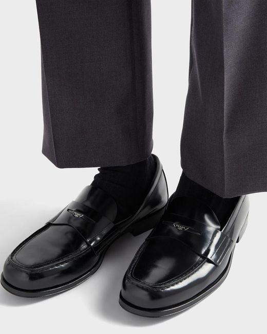 Prada Black Brushed Leather Loafers for men