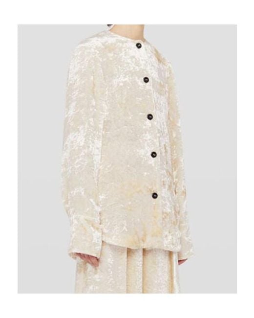 Jil Sander Natural Long-Sleeve Crushed-Velvet Shirt