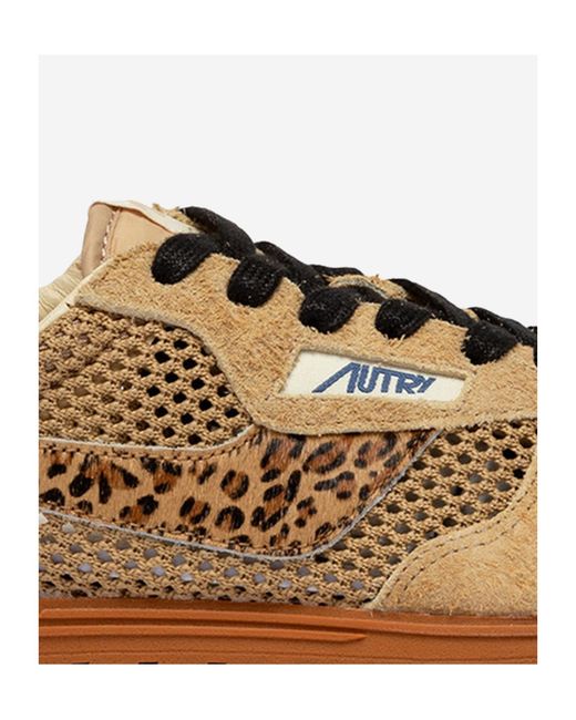 Autry Brown Windspin Mesh-Panelled Lace-Up Sneakers