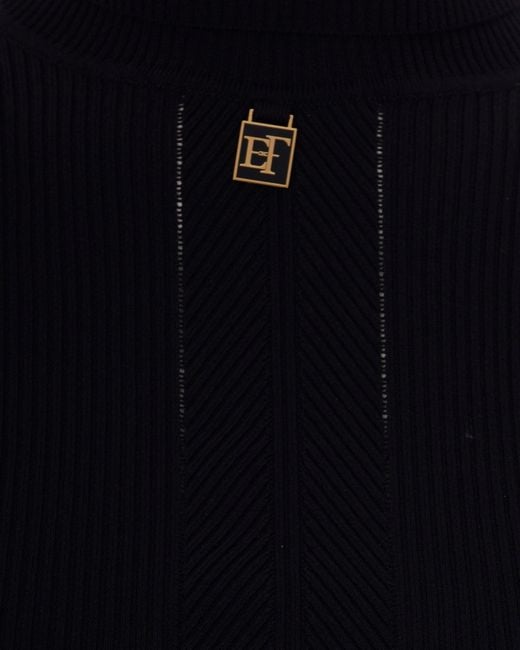 Elisabetta Franchi Black Logo Plaque High-Neck Jumper
