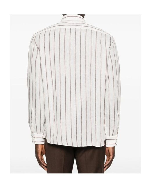 Brunello Cucinelli White Striped Linen Shirt for men