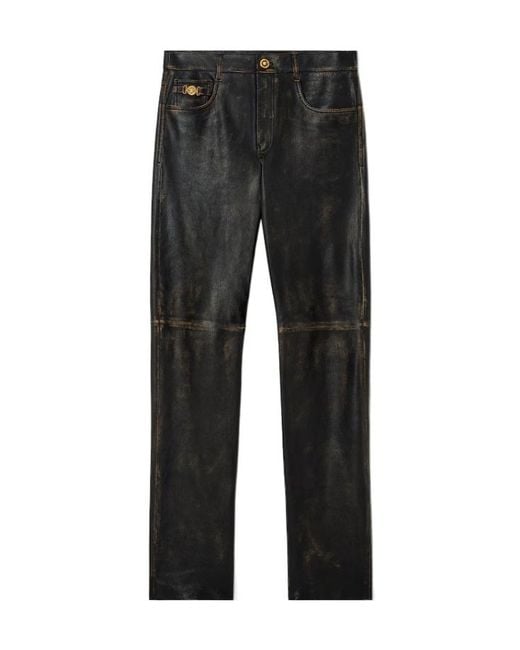 Versace Gray Distressed Leather Pants for men