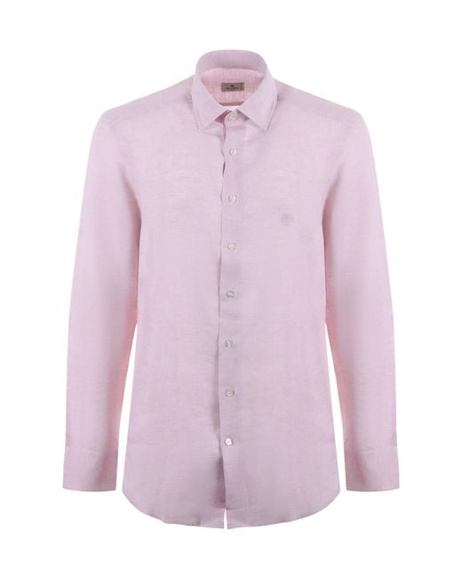 Etro Purple Pegaso-Embroidered Long-Sleeved Shirt for men