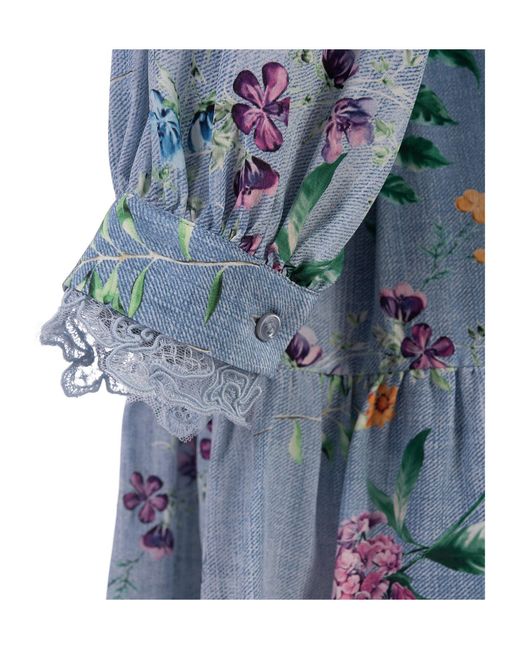 Ermanno Scervino Blue Floral-Print Silk Mini Dress