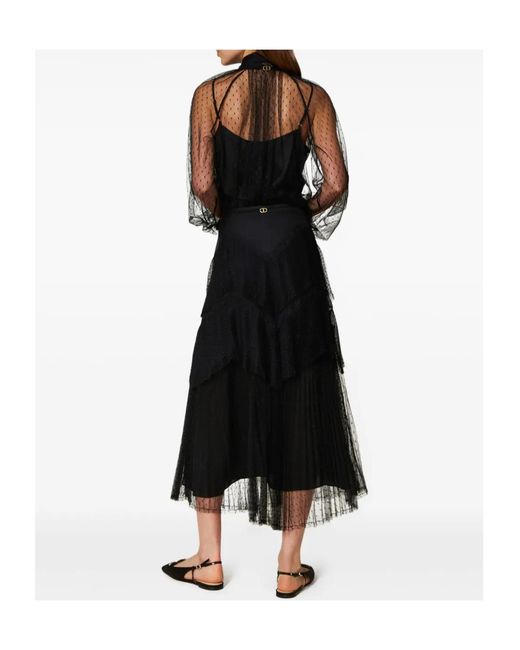 Twinset Black Pleated Tiered Midi Skirt