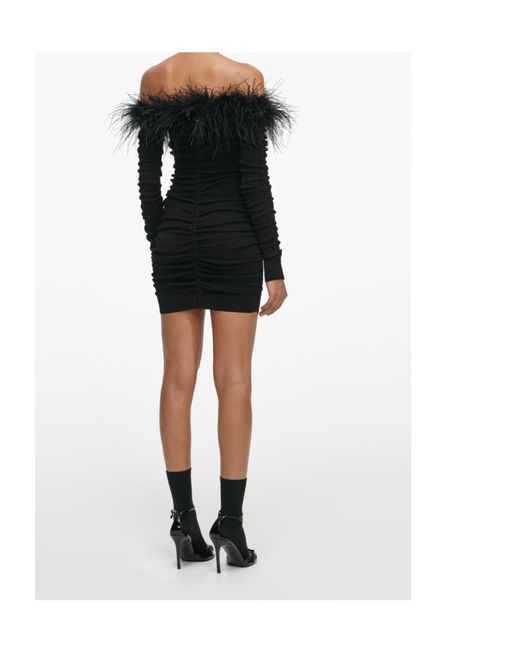 Self-Portrait Black Feather Ruched Mini Dress