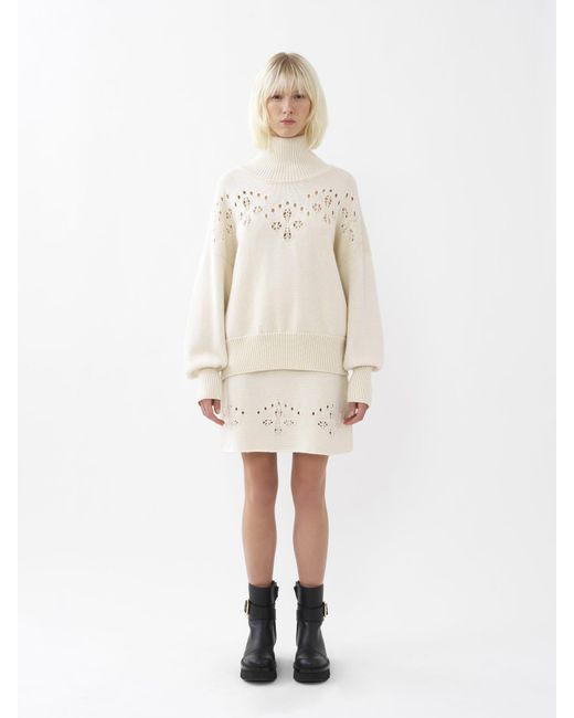 Chloé White Chloé Pointelle-Knit High Neck Sweater