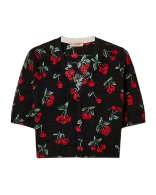 Twinset Black Cherry Print Short Sleeve Cardigan