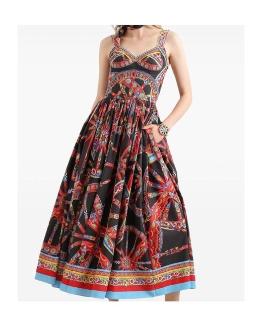 Dolce & Gabbana Red All Over Majolica Printed Midi Dress