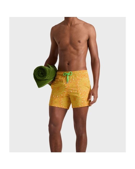 Vilebrequin Yellow Mosaic Urchin Drawstring Swim Shorts for men