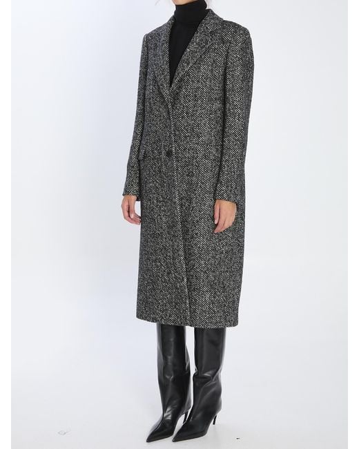 Tagliatore Black Amanda Herringbone Wool Coat