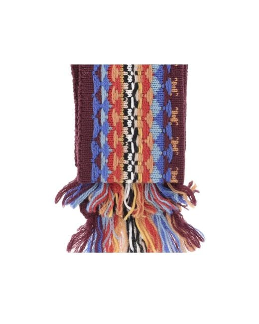 Dries Van Noten Red Jacquard Wool Scarf