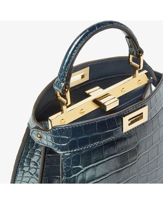 Fendi Blue Peekaboo Iseeu Petite Glitter-Effect Crocodile Bag