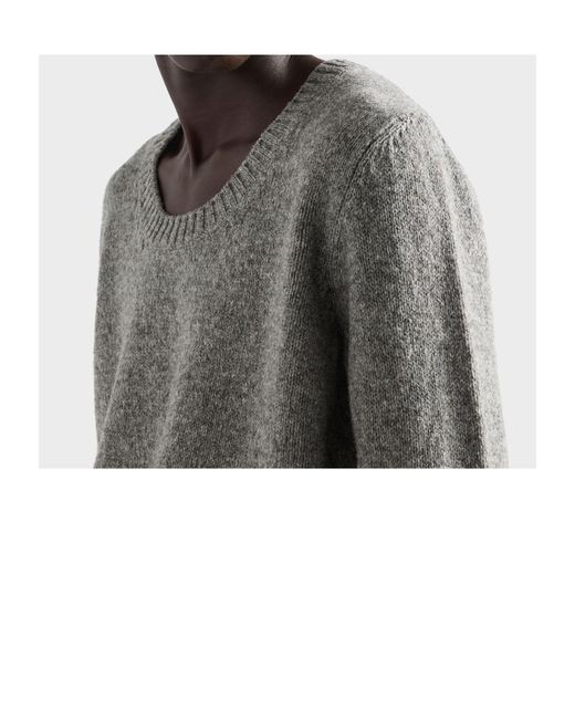 Prada Gray Shetland Wool Scoop-Neck Sweater for men