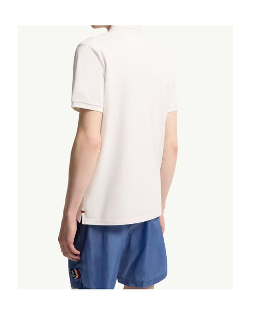 Moncler White Logo Patch Short-Sleeved Polo Shirt for men