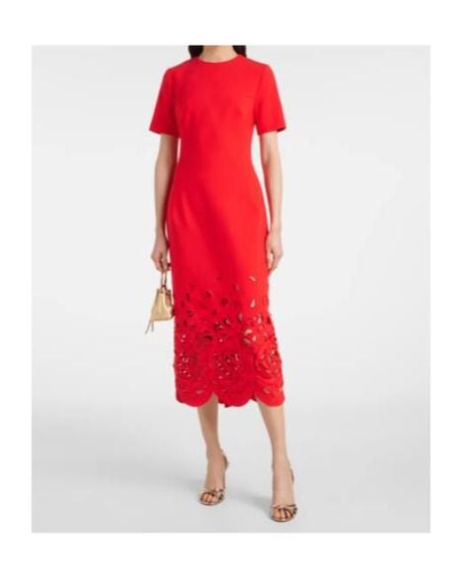 Oscar de la Renta Red Floral Cutout Cocktail Dress