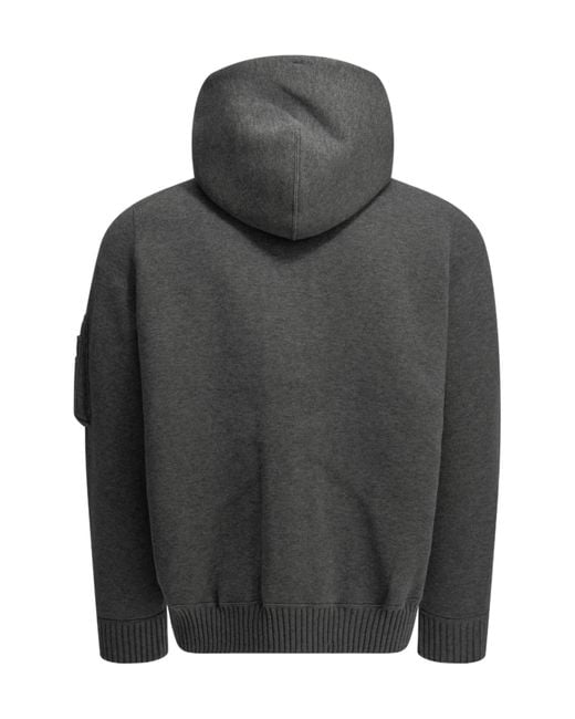 Sacai Gray Hooded Zip-Up Sweatshirt for men