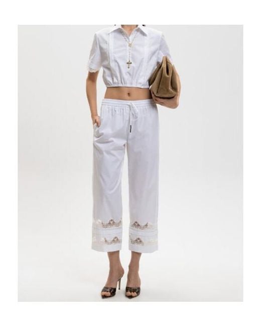 Ermanno Scervino White Lace-Trim Cropped Trousers