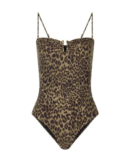 Nili Lotan Brown Embellished Leopard-Print Swimsuit