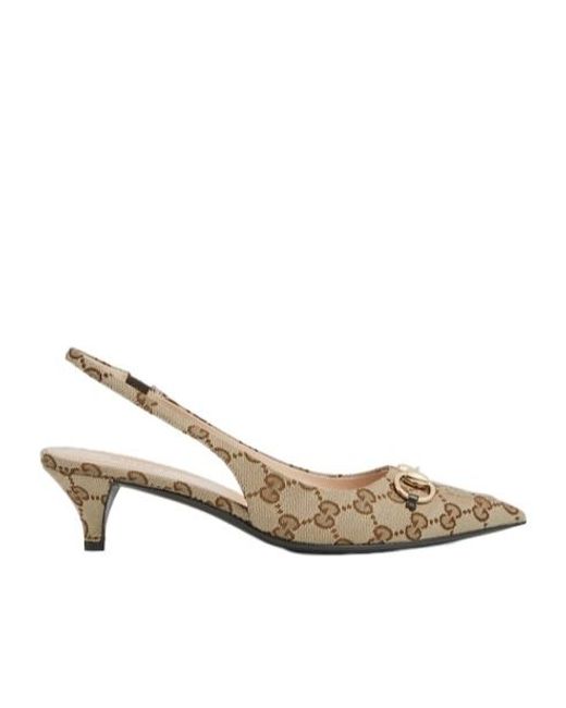 Gucci Metallic Gg Monogrammed Slingback Pumps