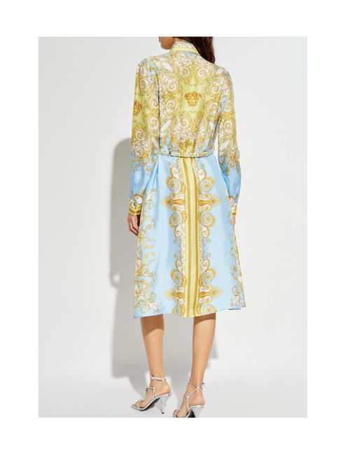Versace White Pattern-Printed Belted Dress