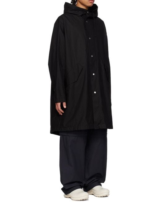 Jil Sander Black Logo Printed Drawstring Hooded Parka for men