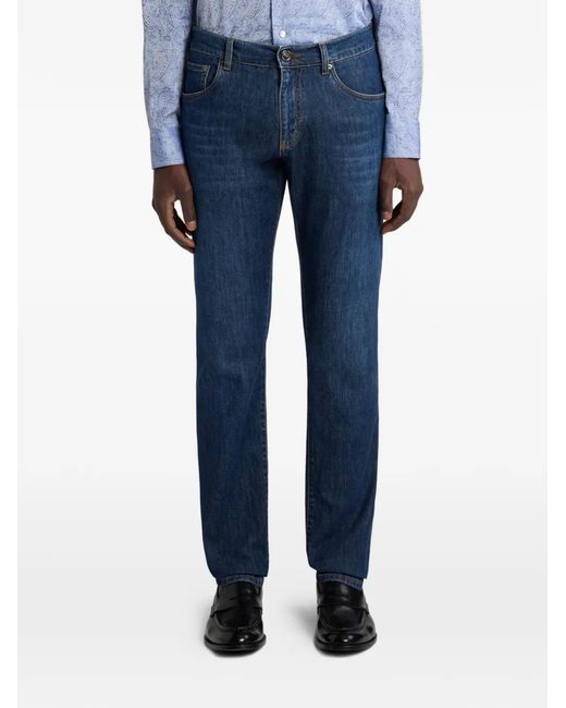 Etro Blue Slim-Fit Cotton-Blend Denim Jeans for men