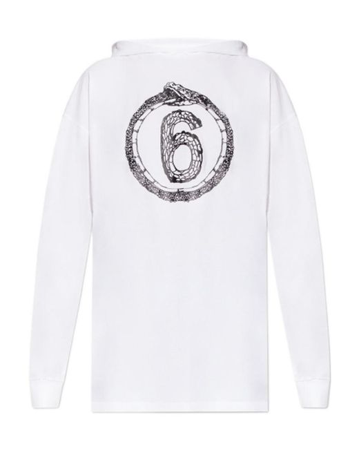 MM6 by Maison Margiela White Logo-Print Hooded Dress