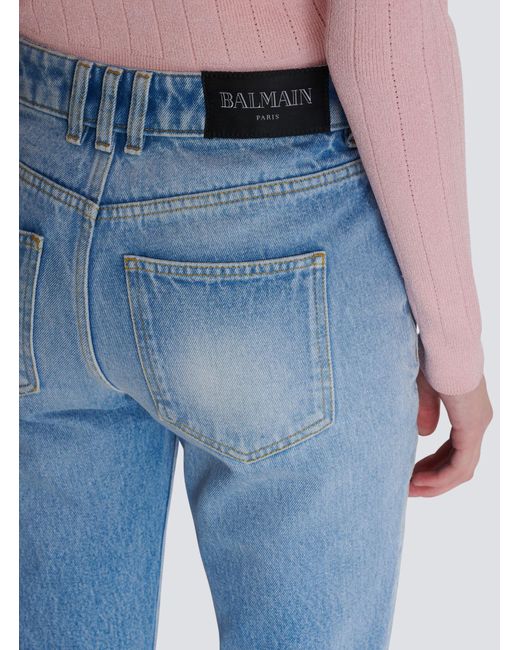 Balmain Blue Logo Horn Denim Pants