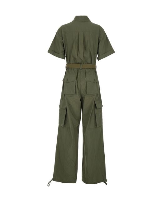 P.A.R.O.S.H. Green One-Piece Jumpsuit With Belt And Cargo Pockets Wome