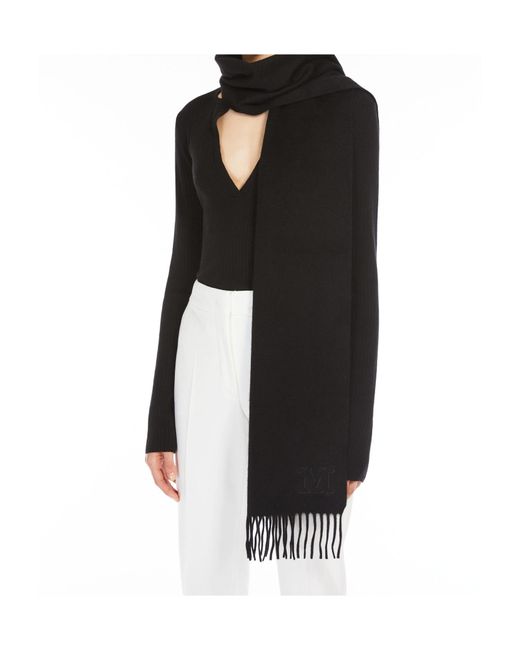 Max Mara Black Logo Embroidered Felted Scarf