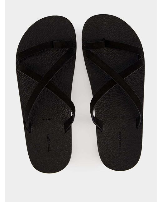 Tom Ford Black Cross-Strap Slippers for men