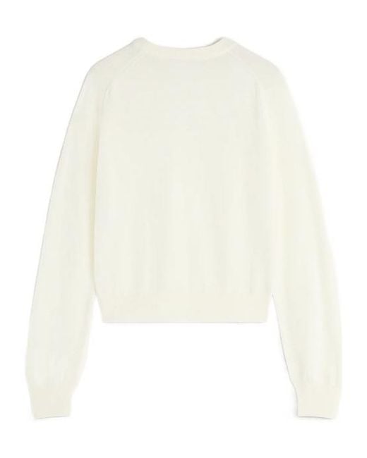 Maison Kitsuné White Maison Kitsuné Fox Embroidered Knitted Sweater