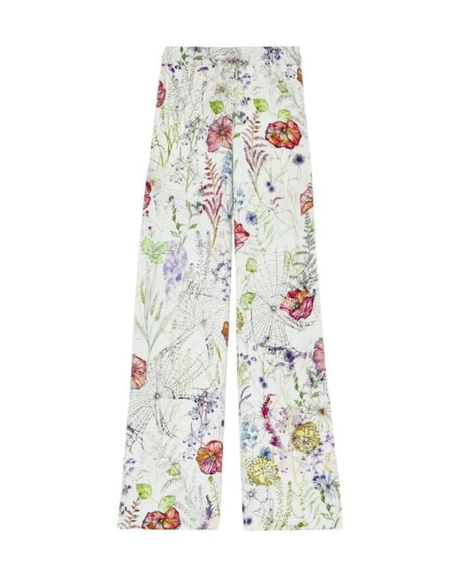 McQueen White Meadow Floral Print Pants