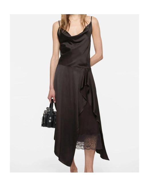 Acne Black Shiny Satin Slip Dress