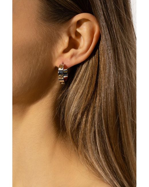Tory Burch Metallic Miller Double T Stud Hoop Earrings