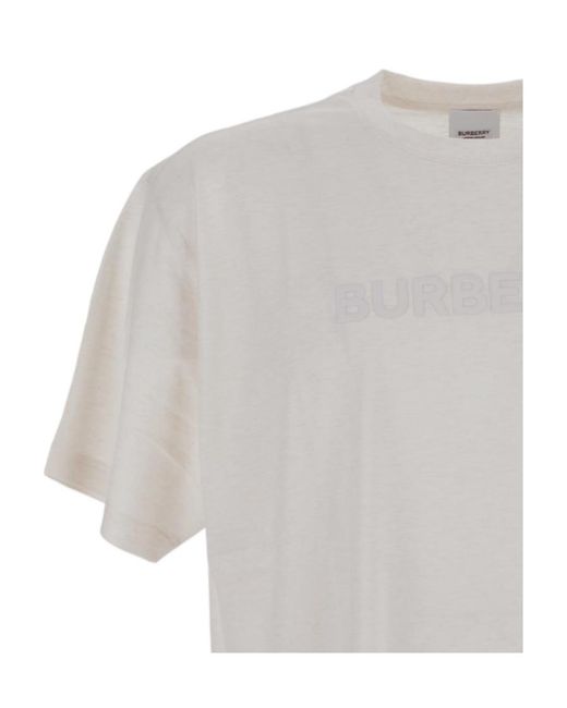 Burberry White Logo Detailed Crewneck T-Shirt for men