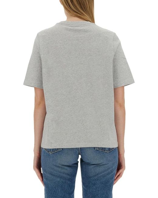 Maison Kitsuné Blue Maison Kitsuné Logo Embroidered Crewneck T-Shirt