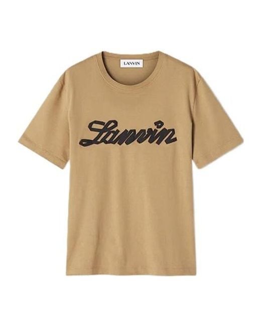Lanvin Natural Crewneck Logo-Print T-Shirt for men