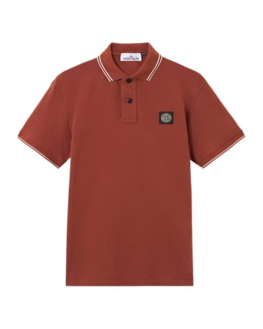 Stone Island Red Logo Patch Slim Polo Shirt for men