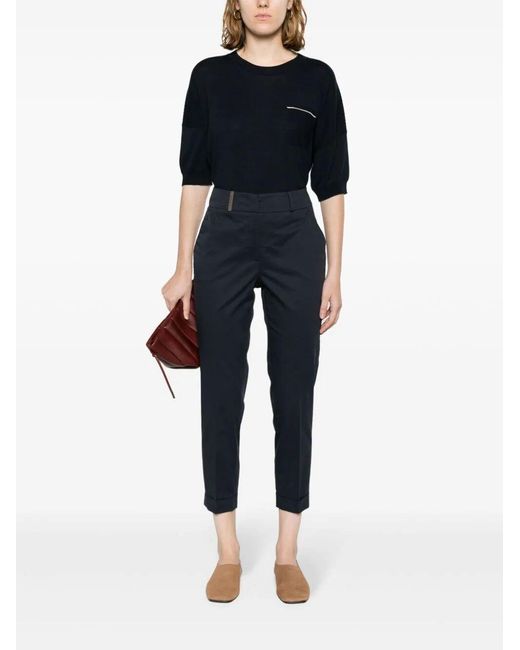 Peserico Blue Cropped Pleated Trousers