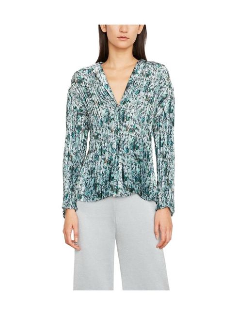 Vince Blue Berry Blooms V-Neck Pleated Shirt