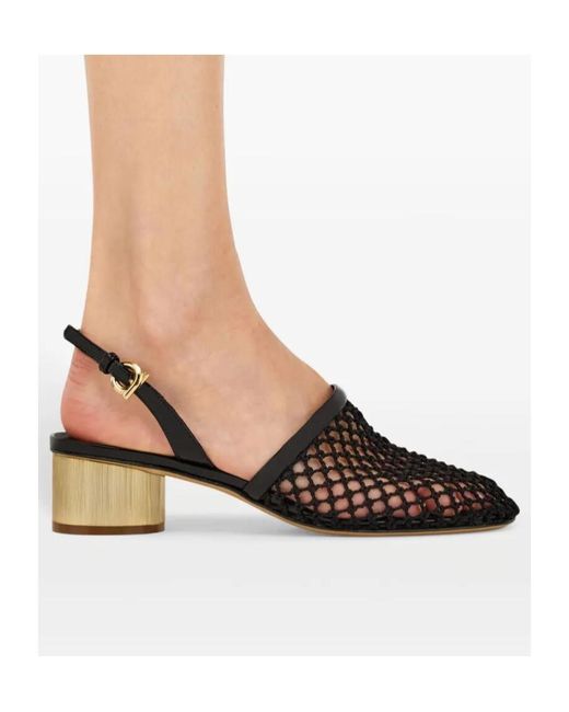 Ferragamo Black Mesh Open-Heeled Shoes