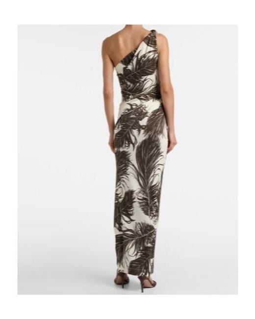 Oscar de la Renta White Printed One-Shoulder Jersey Maxi Dress