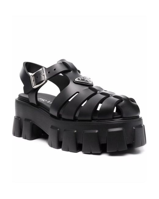 Prada Black Strapped Platform Sandals