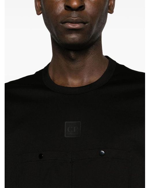 C P Company Black Logo-Appliqué Crewneck T-Shirt for men